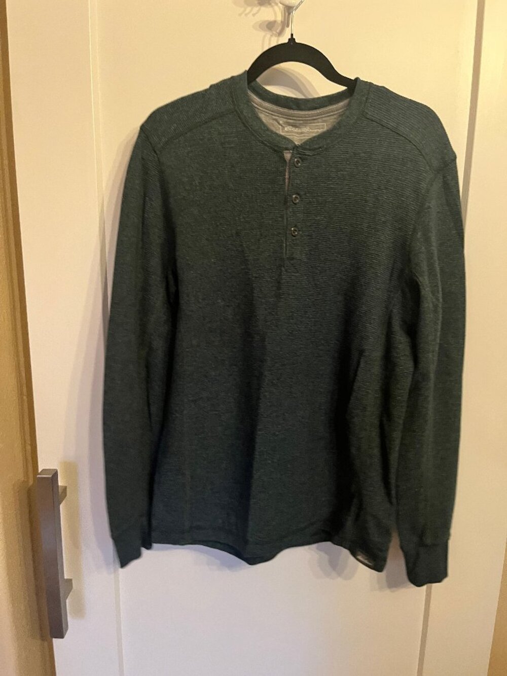 Eddie Bauer Men's Henley Shirt S Dark Green Long Sleeve